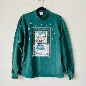 Cotton Deluxe Fleece Holiday Snowman Crew Neck Women's Pullover Size Medium